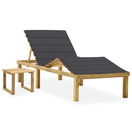 The Living Store - Bois - Chaise longue de jardin avec table et coussin Pin - TLS306586