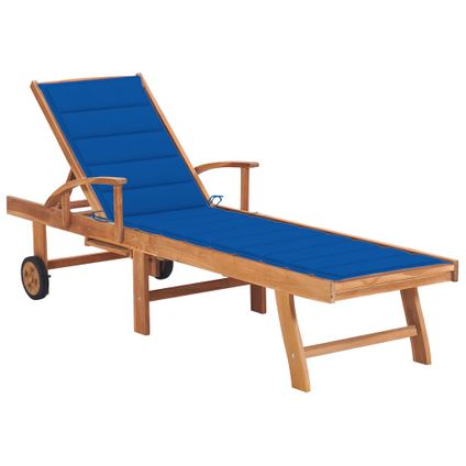 The Living Store - Teck - Chaise longue avec coussin bleu royal Bois de teck - TLS306301