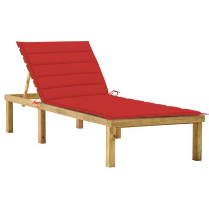 The Living Store - Bois - Chaise longue avec coussin rouge Bois de pin imprégné - TLS306585