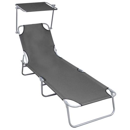 vidaXL - Tissu - Chaise longue pliable avec auvent Gris Aluminium - 47772
