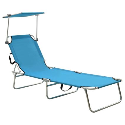 The Living Store - Tissu - Chaise longue pliable avec auvent Acier Turquoise et - TLS310326