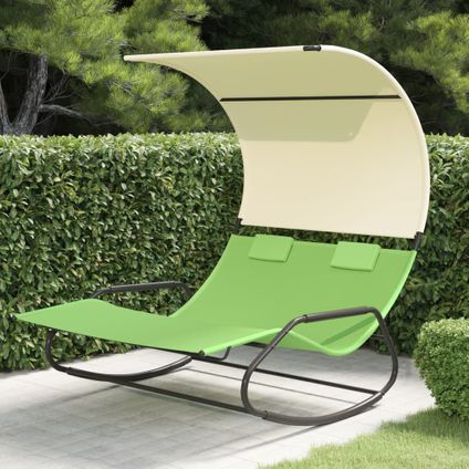 The Living Store - Tissu - Chaise longue double à bascule avec auvent Vert et - TLS317590