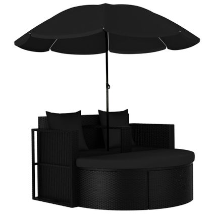vidaXL - Poly rattan - Tuinbed met parasol poly rattan zwart - TLS47398