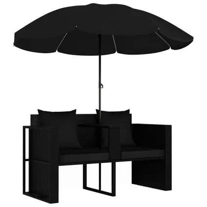 vidaXL - Poly rattan - Tuinbed met parasol poly rattan zwart - TLS47398 2