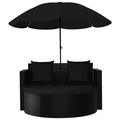 vidaXL - Poly rattan - Tuinbed met parasol poly rattan zwart - TLS47398 3