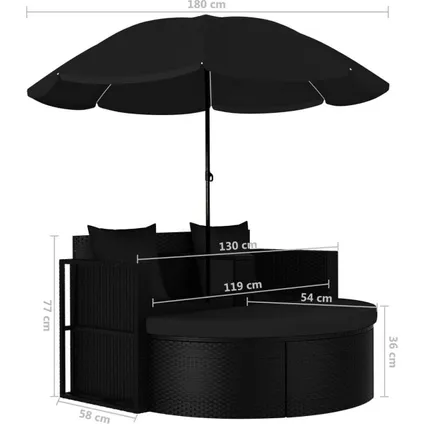vidaXL - Poly rattan - Tuinbed met parasol poly rattan zwart - TLS47398 9