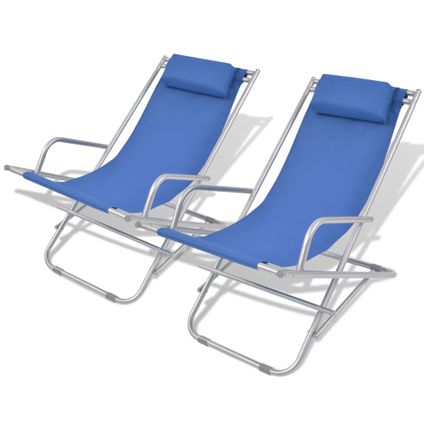 The Living Store - PVC - Chaises inclinables de terrasse 2 pcs Acier Bleu - TLS42935
