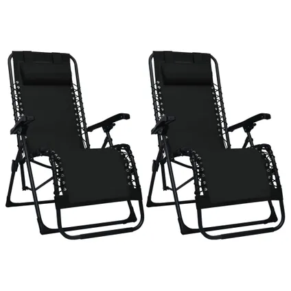 vidaXL terrasstoel Verstelbaar - Set van 2 - Textileen - Zwart - 61x88x107.5cm