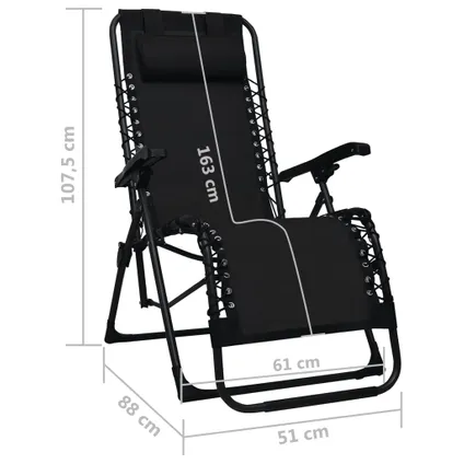 vidaXL terrasstoel Verstelbaar - Set van 2 - Textileen - Zwart - 61x88x107.5cm 9