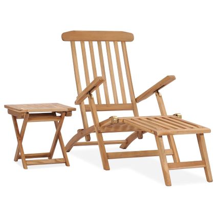 The Living Store - Teck - Chaise longue de jardin avec repose-pied et table - TLS315376