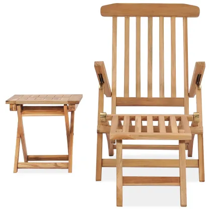 The Living Store - Teck - Chaise longue de jardin avec repose-pied et table - TLS315376 2