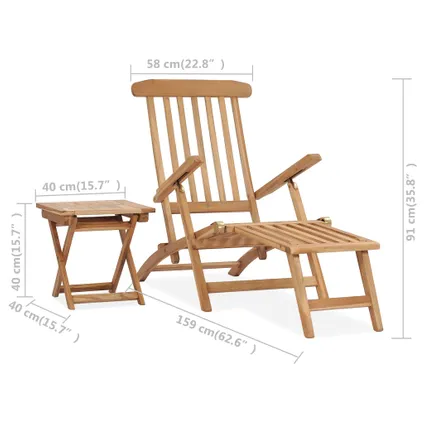The Living Store - Teck - Chaise longue de jardin avec repose-pied et table - TLS315376 7