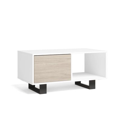 Skraut Home - middentafel met Puerta, Windmodel, 92x50x45cm, Wit en eiken, Noordse stijl