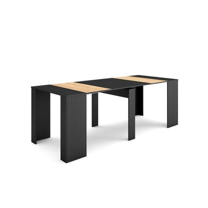Skraut Home - uitbreidbare consoletafel - 220 - voor 10 personen - zwart en eiken