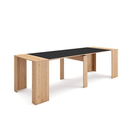 Table console extensible - Skraut Home - 260 - Pour 12 personnes - Chêne et noir