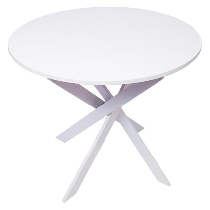 Table à manger ronde Ø90cm, Skraut Home, Blanc mat, Pieds blanc