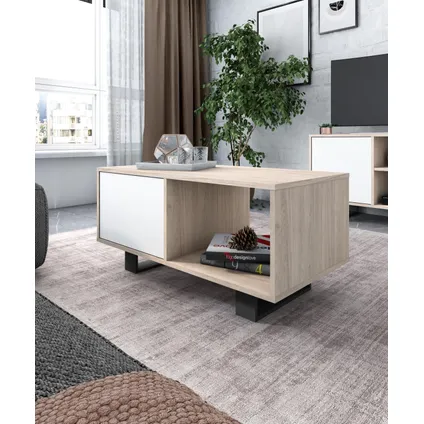 Skraut Home - middentafel met Puerta, Windmodel, 92x50x45cm, Eik en wit, Noordse stijl 2