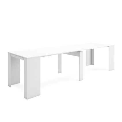 Skraut Home - Console Eetting Table, 58x90x77 cm uitbreidbaar tot 302 cm, 14 diners, Wit