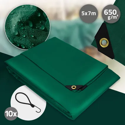 Bâche de couverture ECD Germany Premium Bâche en tissu avec oeillets, 5x7m 35m², 650g/m², vert, PVC 2