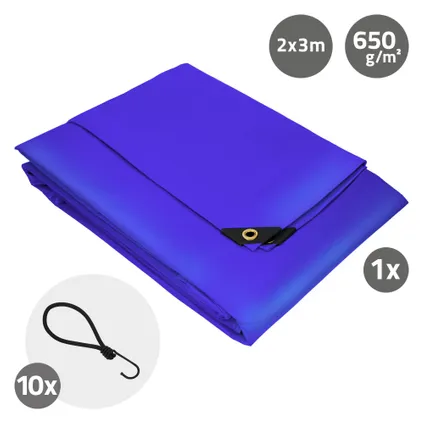 ECD Germany Premium dekzeil stoffen dekzeil met ogen + 10 haken, 3x2m 6m², 650g/m², blauw, PVC 7