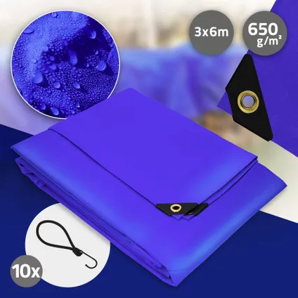 Bâche de couverture ECD Germany Premium Bâche en tissu avec oeillets, 6x3m 18m², 650g/m², bleu, PVC 2