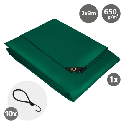 ECD Germany Premium dekzeil stoffen dekzeil met ogen + 10 haken, 3x2m 6m², 650g/m², groen, PVC 7