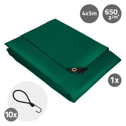 Bâche de couverture ECD Germany Premium Bâche en tissu avec oeillets, 5x4m 20m², 650g/m², vert, PVC 7