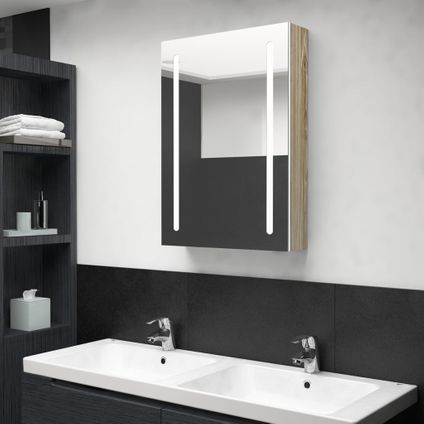 Maison du'monde - Badkamerkast met spiegel en LED 50x13x70 cm wit en eikenkleurig