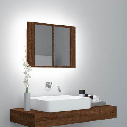 Maison du'monde - Spiegelkast LED 60x12x45 cm bewerkt hout bruin eikenkleur