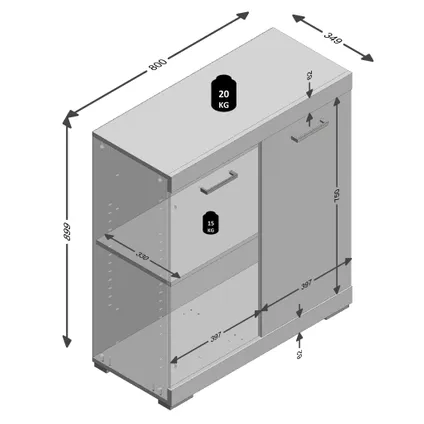 FMD Kast met 2 deuren 80x34,9x89,9 cm wit en betonkleurig 5