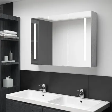 Maison du'monde - Armoire de salle de bain à miroir LED Gris béton 89x14x62 cm