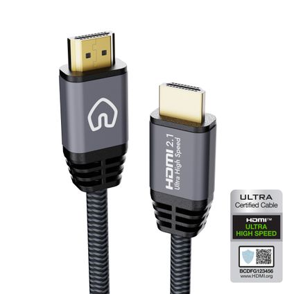 Qnected® HDMI 2.1 kabel 1 meter - Gecertificeerd - Ultra High Speed - 48 Gbps - Onyx Black