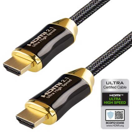 Qnected® HDMI 2.1 kabel 3 meter - Gecertificeerd - Ultra High Speed - 48 Gbps - Charcoal Black