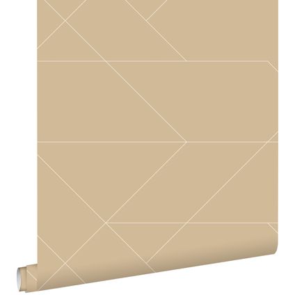 ESTAhome behang grafische lijnen donker beige - 50 x 900 cm - 139774