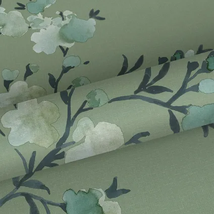 Walls4You eco-texture vliesbehangpapier bloemmotief vergrijsd groen - 0,53 x 10,05 m 3