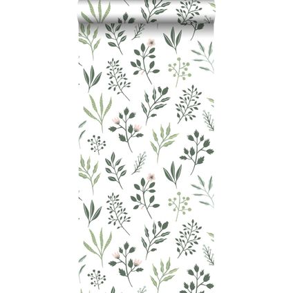 Walls4You behang veldbloemen groen en wit - 0,53 x 10,05 m - 935320