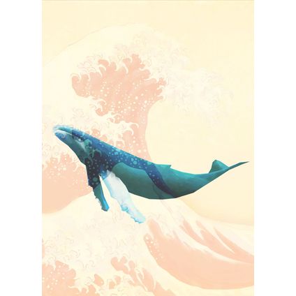 Sanders & Sanders fotobehang walvis blauw, crème beige en zacht roze - 200 x 280 cm