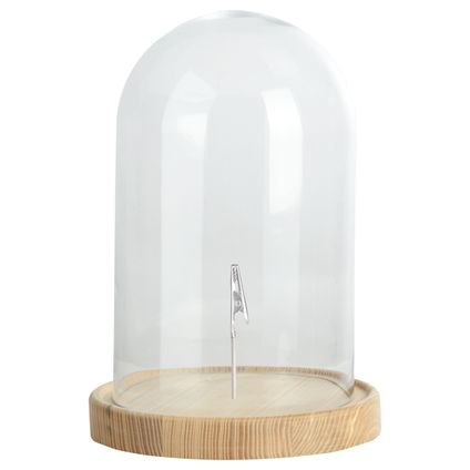 Esschert Design stolp - glas - houten plateau - D20,5 x H31 cm