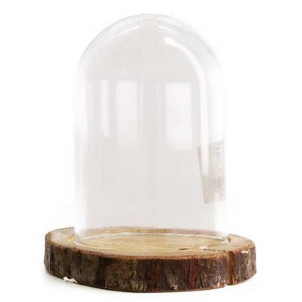 Dijk Natural Collections stolp - glas - houten plateau - D13 x H17,5 cm