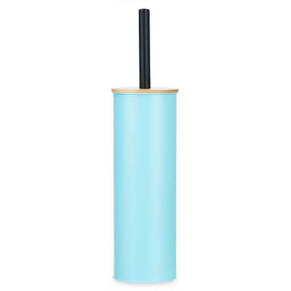 Berilo Alicante Toiletborstel in houder - metaal/bamboe - turquoise blauw