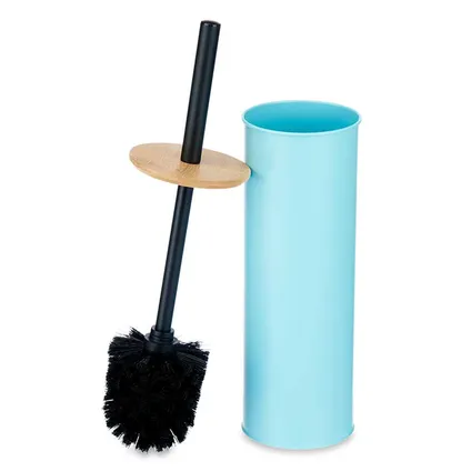 Berilo Alicante Toiletborstel in houder - metaal/bamboe - turquoise blauw 3