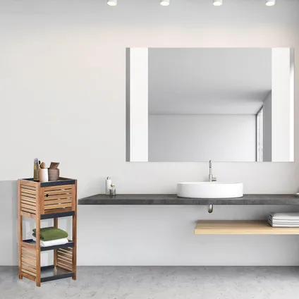 4Goodz Meuble de salle de bain en bois d'acacia mi-hauteur - 30x36,5x83cm - Bois/Noir 3