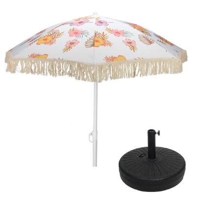 Cantonnière de parasol à motif floral 180 cm avec pied de parasol assorti