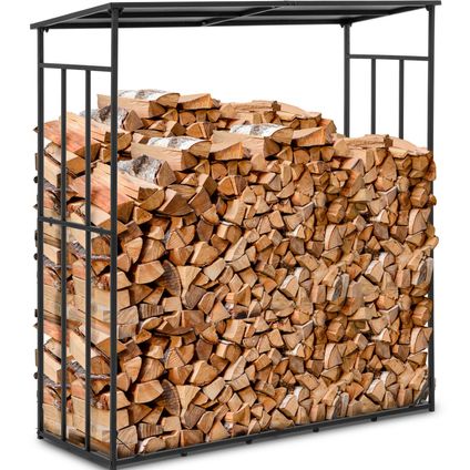 hillvert Abri pour bois de chauffage - avec toit - 300 kg - 161 x 65 x 177 cm - Acier - noir HI-FWR-014
