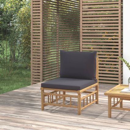 The Living Store - Bambou - Canapé central de jardin avec coussins gris foncé - TLS362309