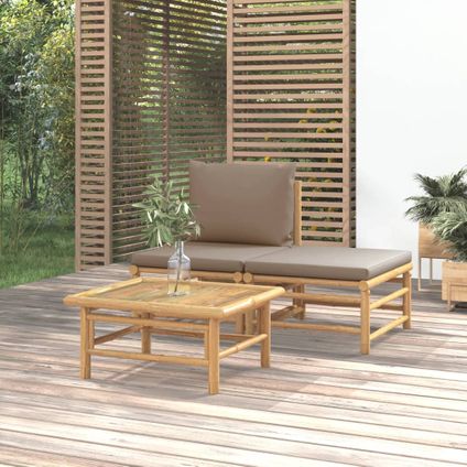 The Living Store - Bambou - Salon de jardin 3 pcs avec coussins taupe bambou - TLS362283