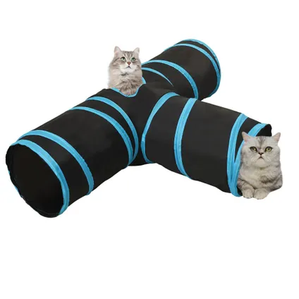 The Living Store - Polyester - Tunnel pour chats à 3 voies Noir et bleu 90 cm - TLS172182 2
