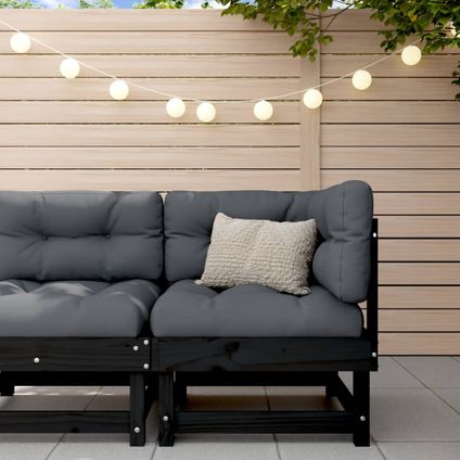 The Living Store - Bois - Canapé d'angle avec coussins noir bois de pin solide - TLS825426