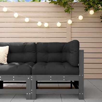 The Living Store - Bois - Canapé d'angle avec coussins gris bois de pin solide - TLS825655