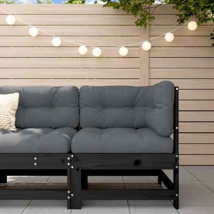 The Living Store - Bois - Canapé d'angle avec coussins noir bois de pin solide - TLS825545